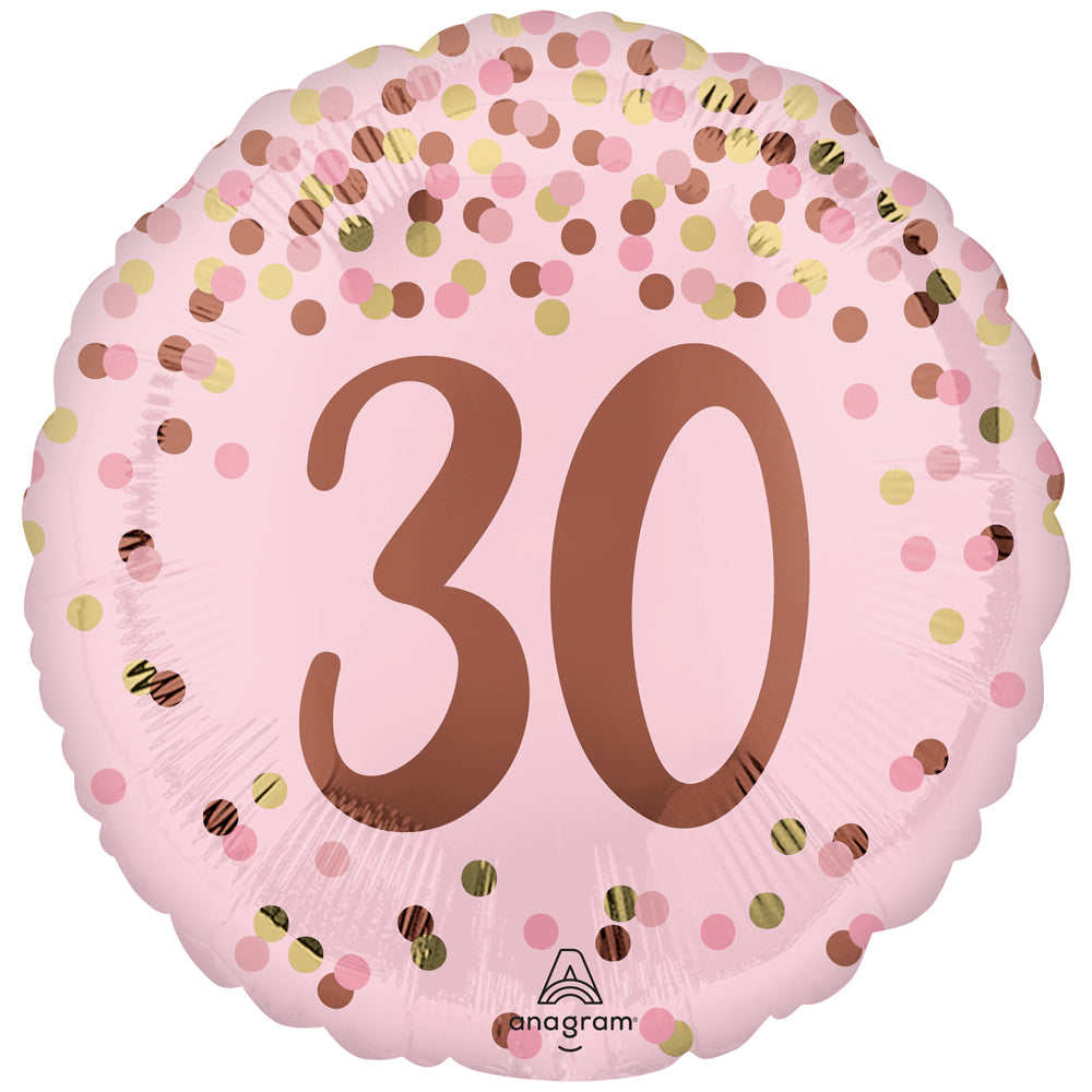 Foil Balloon Round Confetti Pretty Pink 30th Birthday 45cm ANAGRAM 4937201
