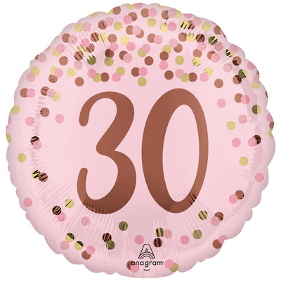 Foil Balloon Round Confetti Pretty Pink 30th Birthday 45cm ANAGRAM 4937201
