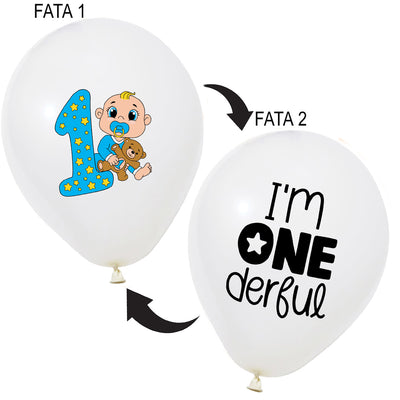 Set 12 Baloane Latex Prima Aniversare Baietel ONEderful 30cm