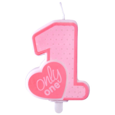 Birthday Cake Candle 1 year Only ONE Pink - 8cm