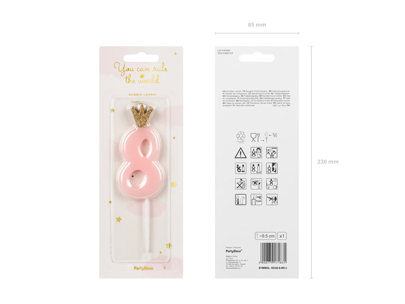 Birthday Cake Candle 8 Years with Light Pink Crown