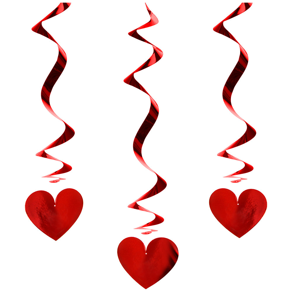 Set of 3 red heart decorations 60cm