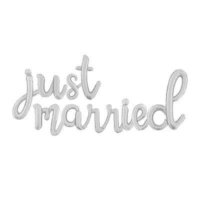 Baloane Folie Scris Cursiv Just Married Argintiu