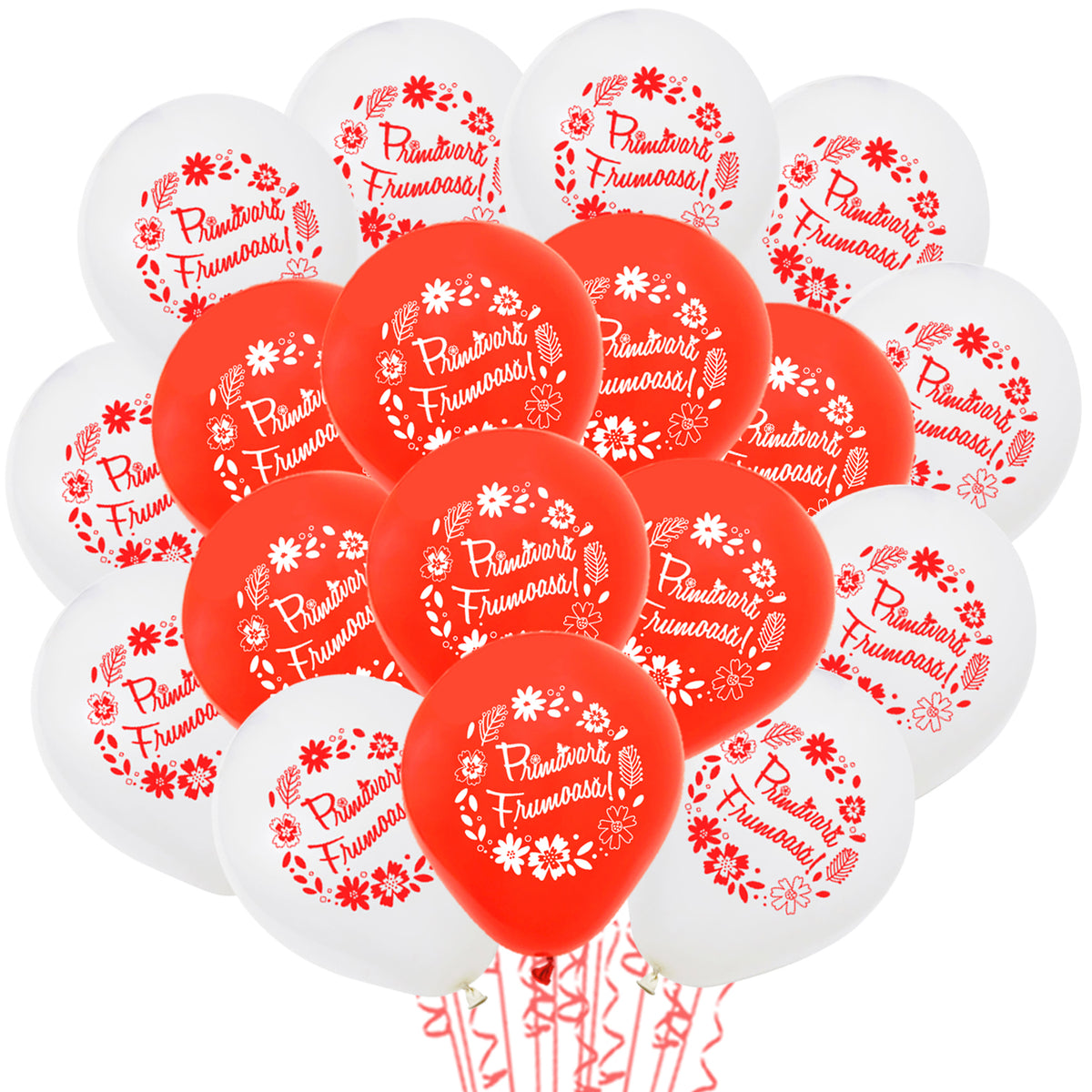 Set 50 baloane latex 26cm Print Primavara - Martisor