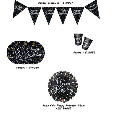 Happy Birthday Black Sparkling Foil Balloon 43cm AMS 34062