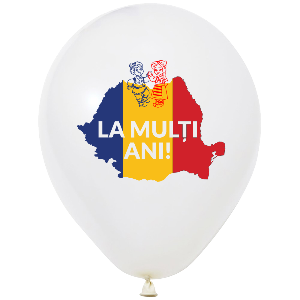 Set of 12 White 30cm Latex Balloons with Romania Tricolor Print 1