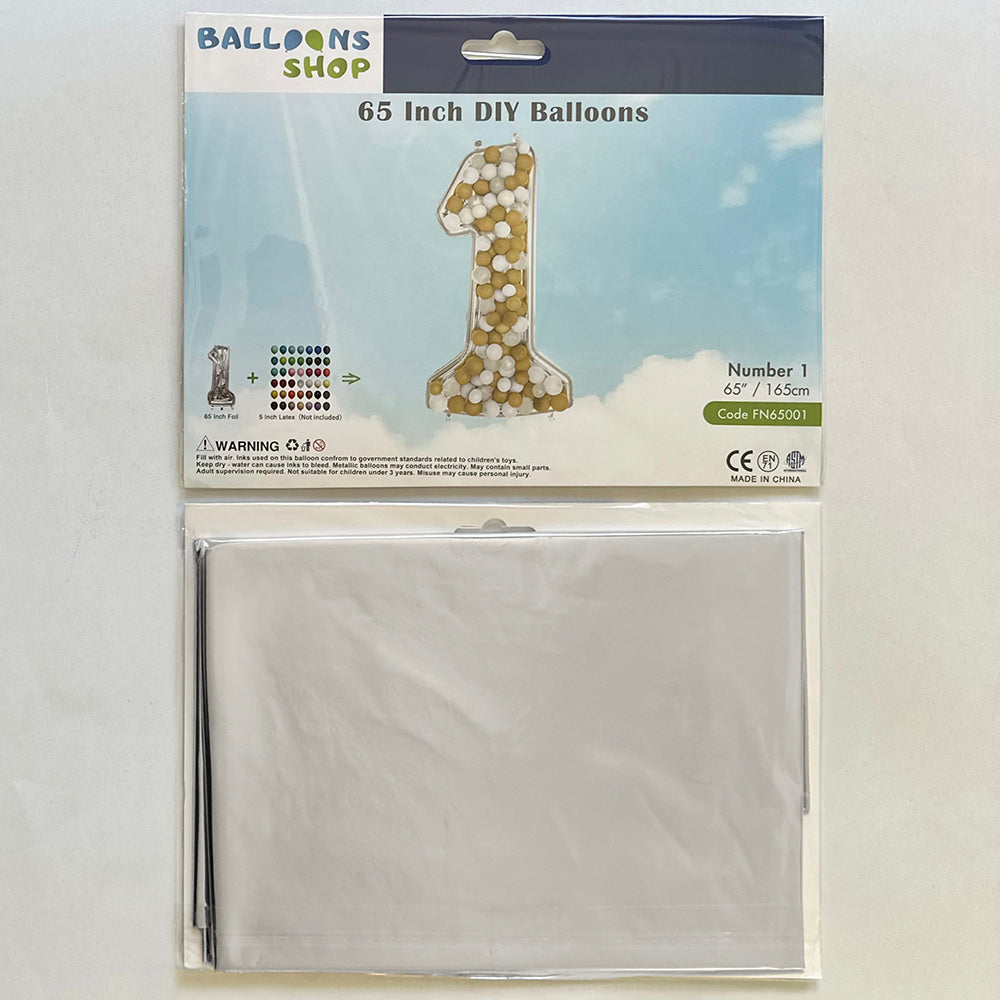 DIY Foil Balloon Number 1 Silver 165cm