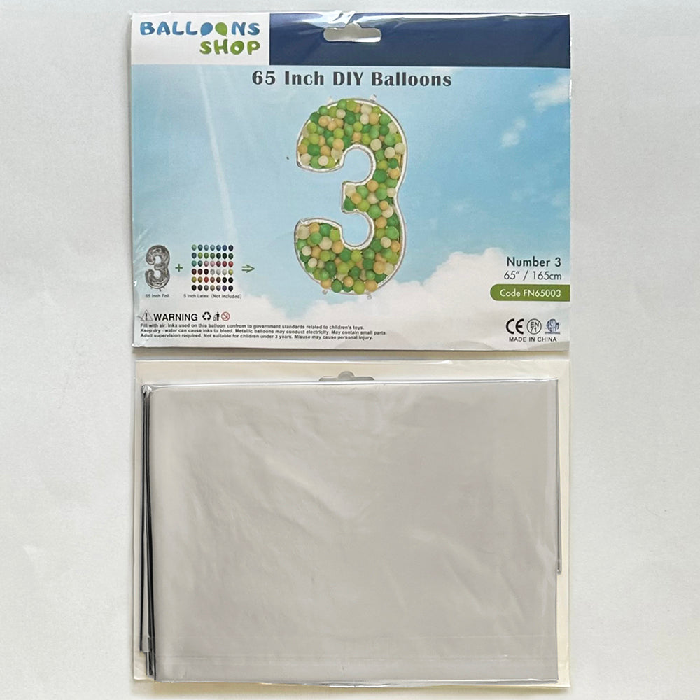 Balon Folie DIY Cifra 3 Argintiu 165cm