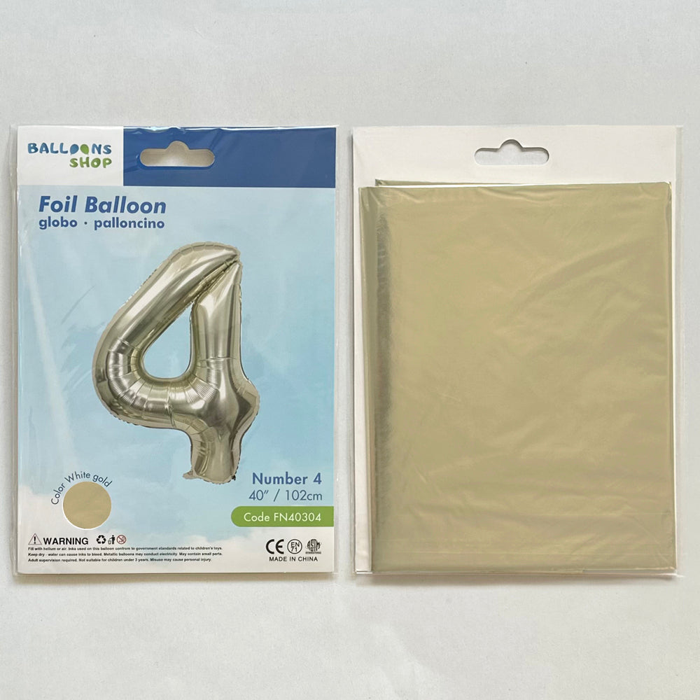 Foil Balloon Number 4 White Gold 87cm