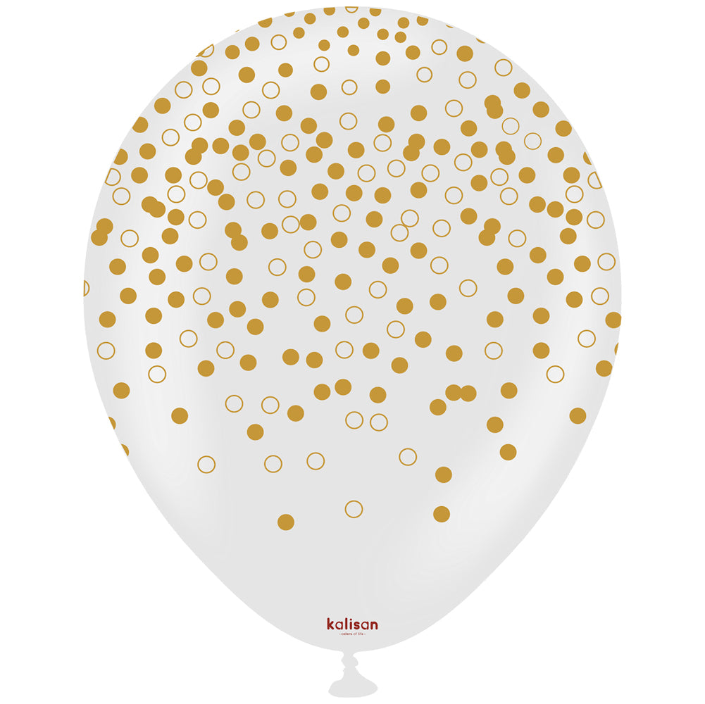 SET 25 Latex Balloons 30cm Transparent with Gold Confetti Print