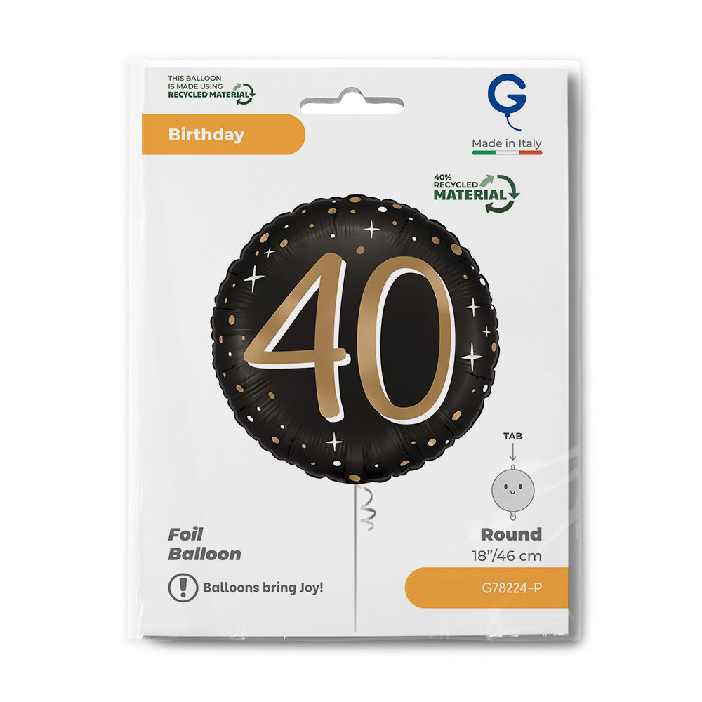 40th Anniversary Round Foil Balloon Gold 46cm
