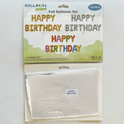 Set Baloane Folie Scris Happy Birthday Argintiu