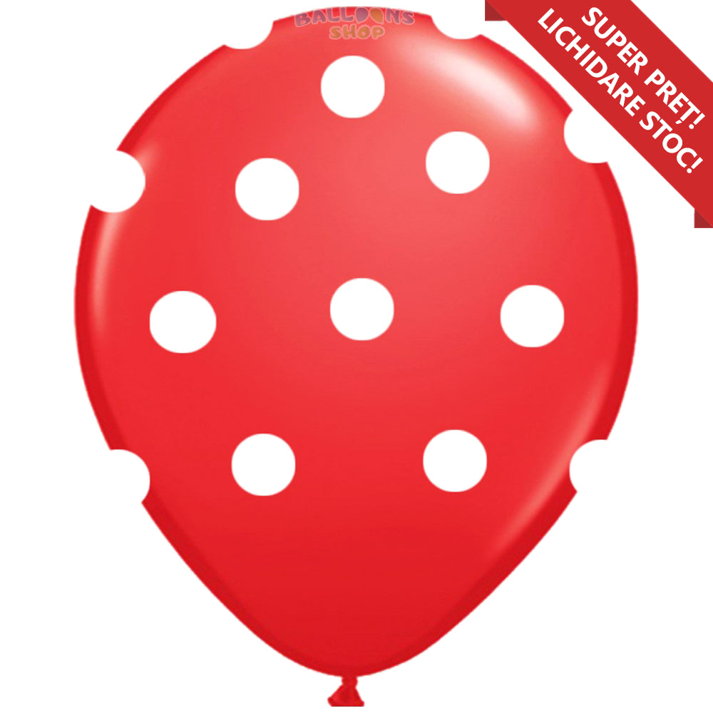 Latex Balloons 30cm Red with White Polka Dot Print