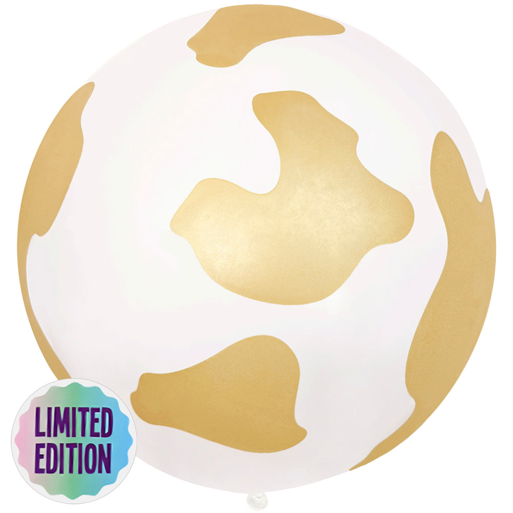 Jumbo Latex Balloon 60cm Safari Country Cow - White (Print: Gold)
