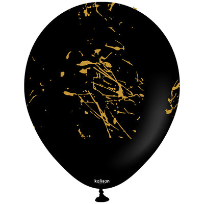 SET 25 Baloane latex 30cm Negre print Splatter Gold