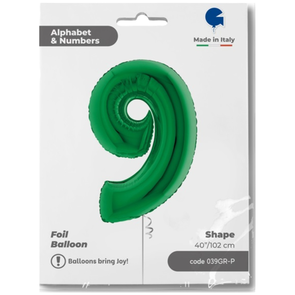 Balon Folie JUMBO CIFRA 9 VERDE 102 cm Grabo