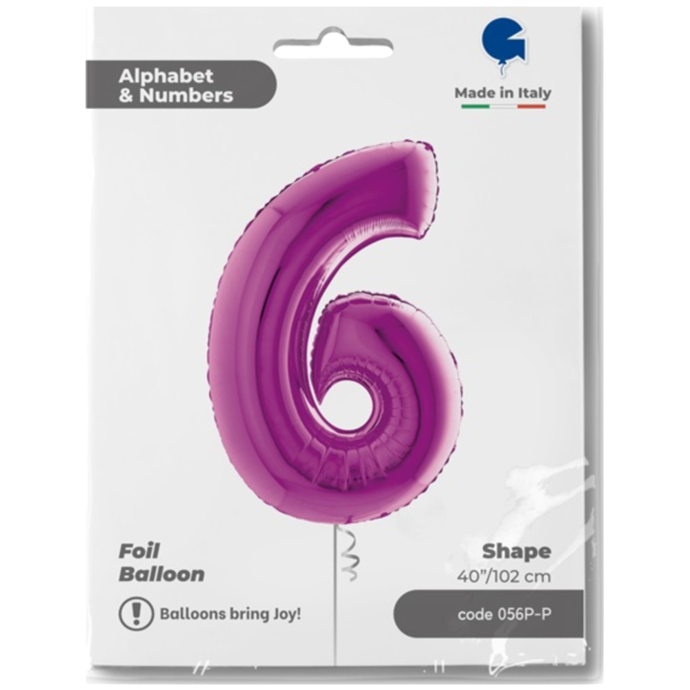 JUMBO Foil Balloon NUMBER 6 PURPLE 102 cm Grabo