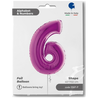 JUMBO Foil Balloon NUMBER 6 PURPLE 102 cm Grabo