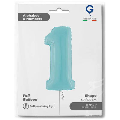 Number 1 Pastel Blue Foil Balloon 102cm