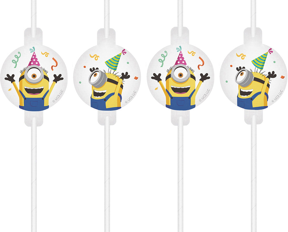 Set of 4 Drinking Straws with Minions Rise of Gru Medallion