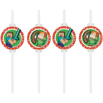 Set of 4 Drinking Straws with Minecraft Medallion