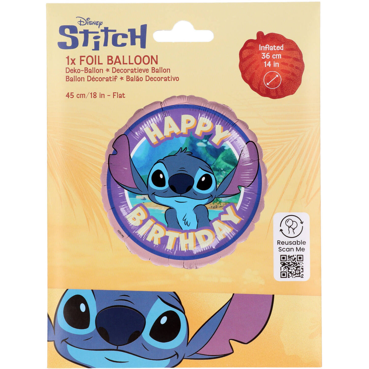 Balon Folie Happy Birthday Stitch 45cm