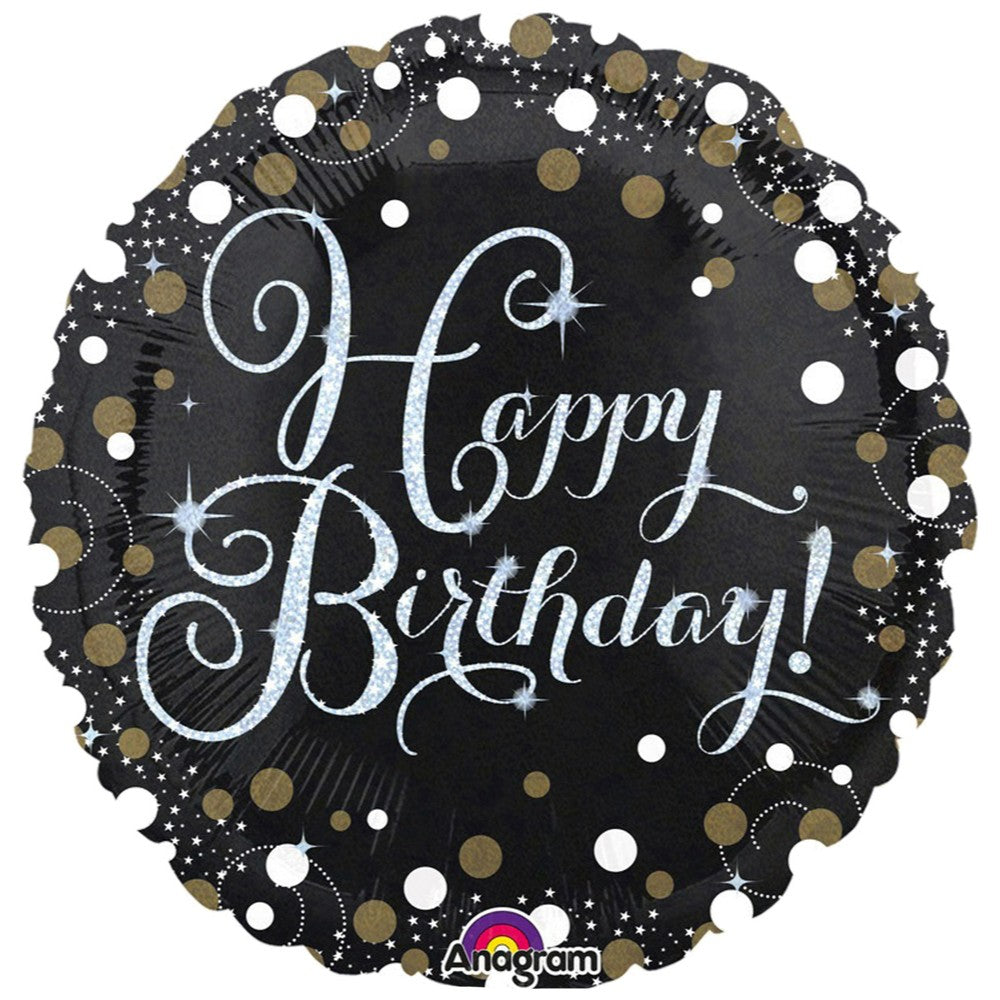 Balon Folie Happy Birthday Negru Sparkling 43cm AMS 34062