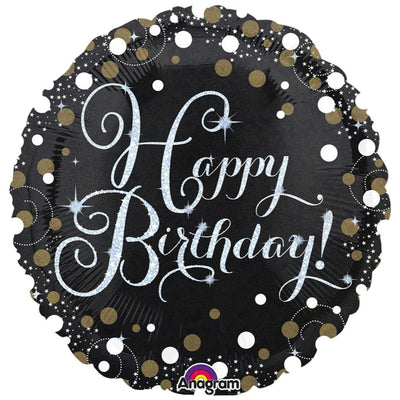 Happy Birthday Black Sparkling Foil Balloon 43cm AMS 34062