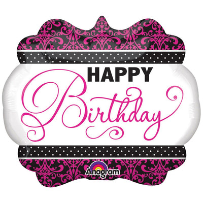 Foil Balloon Figurine Pink/Black/White Happy Birthday 63x55cm AMS 30930 01