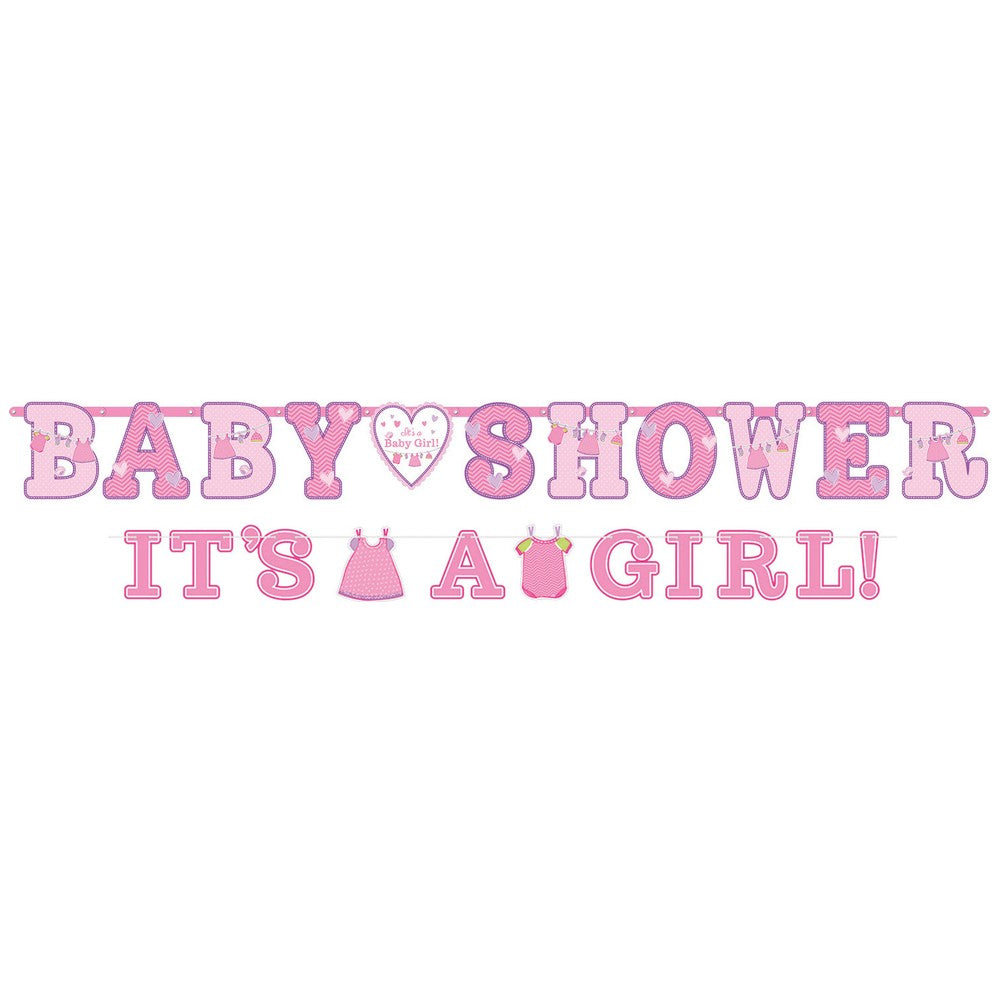 Set 2 Cardboard (Paper) Banners - Baby Girl 256 x 25.4 cm / 182 x 10.1 cm AMS 121489