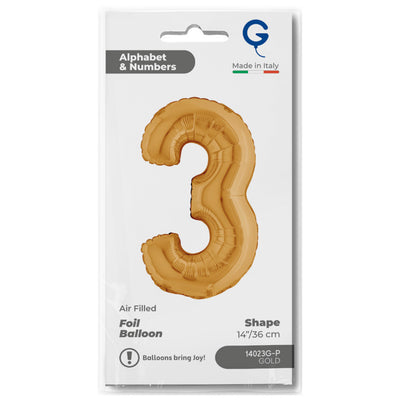 Gold Number 3 Foil Balloon 36cm