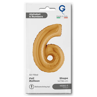 Gold Number 6 Foil Balloon 36cm