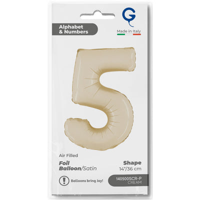Number 5 Satin Cream Foil Balloon 36cm