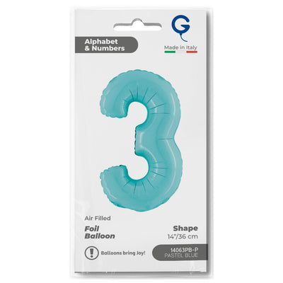 Number 3 Pastel Blue Foil Balloon 36cm