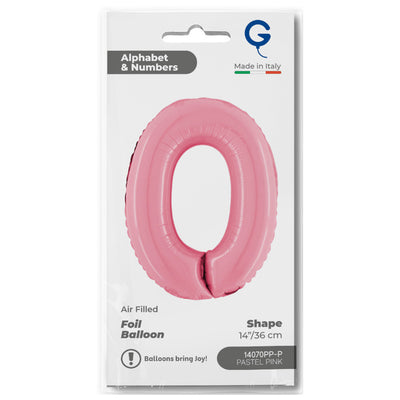 Number 0 Pastel Pink Foil Balloon 36cm