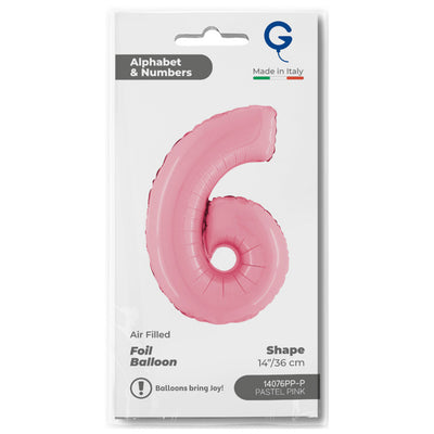 Number 6 Pastel Pink Foil Balloon 36cm