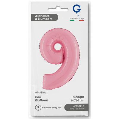 Number 9 Pastel Pink Foil Balloon 36cm