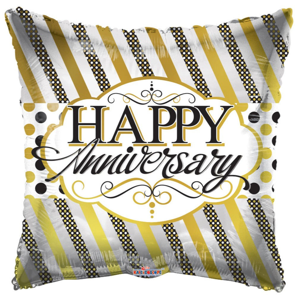 Balon folie Happy Anniversary Auriu cu negru
