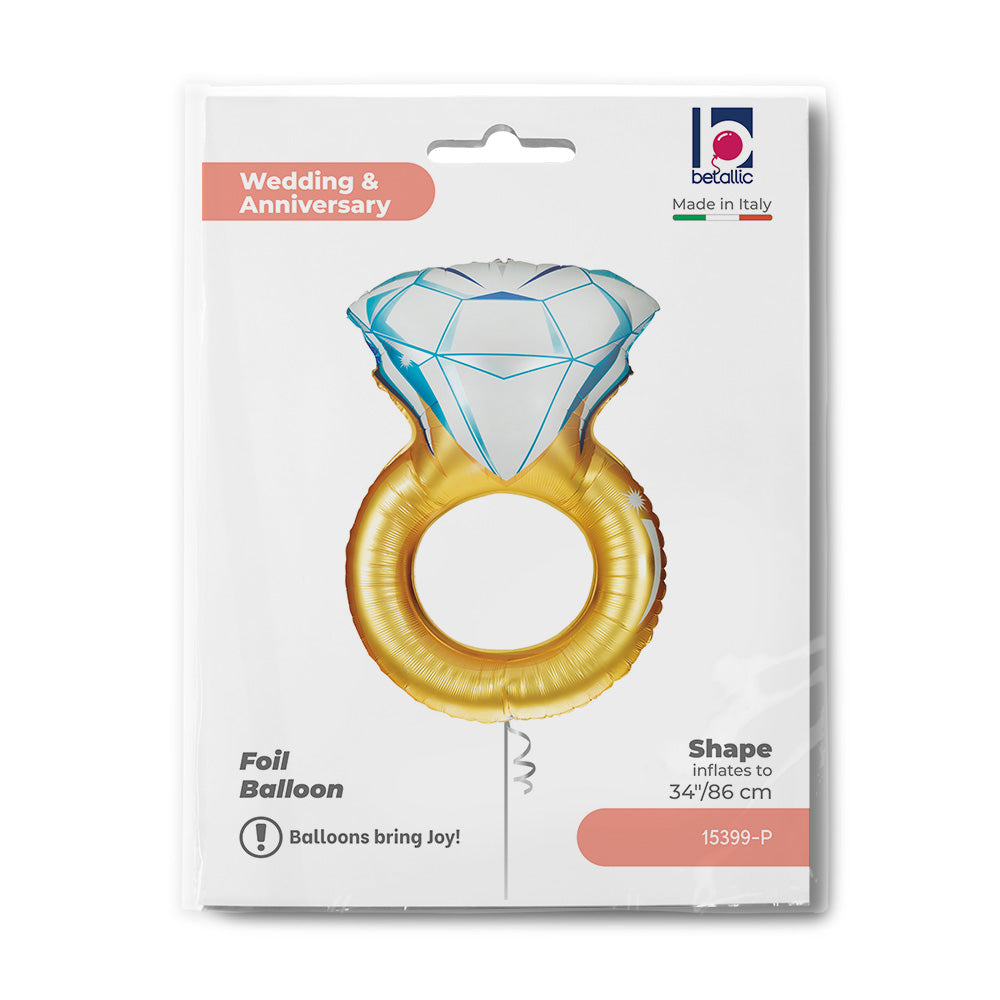 Balon Folie Figurina Inel Auriu cu Diamant 86cm
