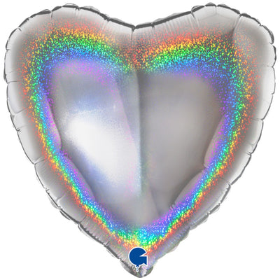 Holographic Silver Heart Foil Balloon 46 cm Grabo