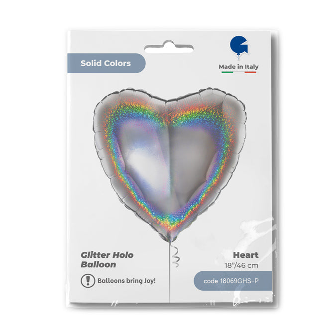 Balon Folie Inima Argintie Holografica 46 cm Grabo
