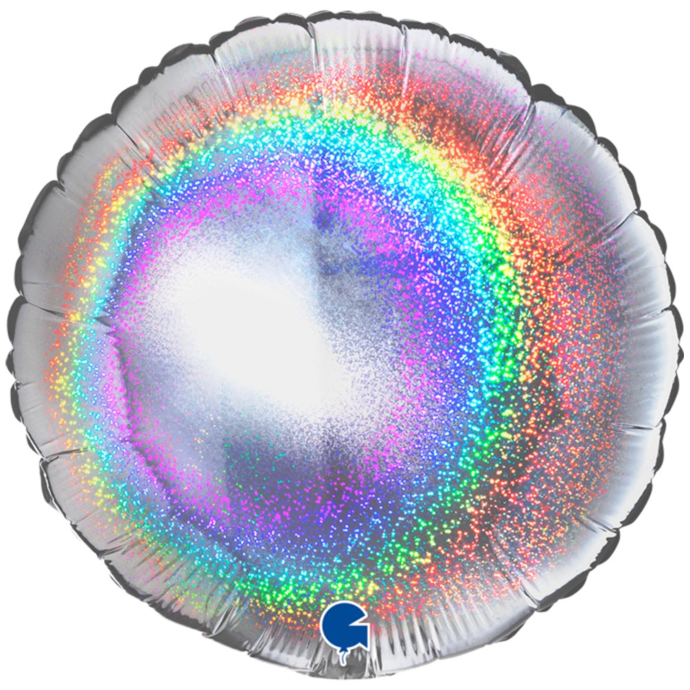Balon Folie Rotund Argintiu Holografic Glitter 46 cm Grabo
