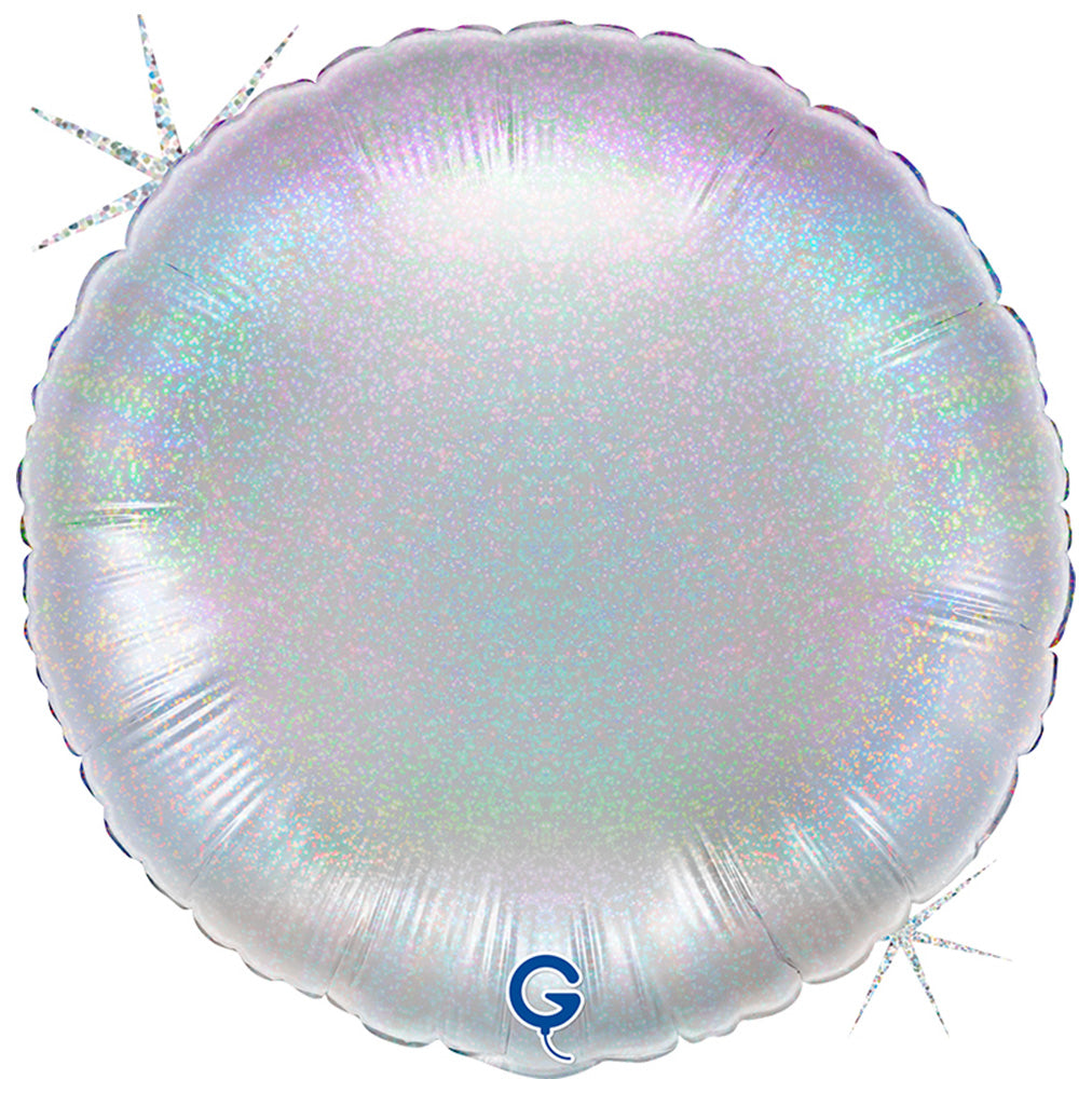 Balon Folie Rotund Argintiu Holografic Glitter 46 cm Grabo