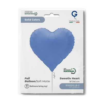 Matte Lotus Blue Sweetie Heart Foil Balloon 46cm