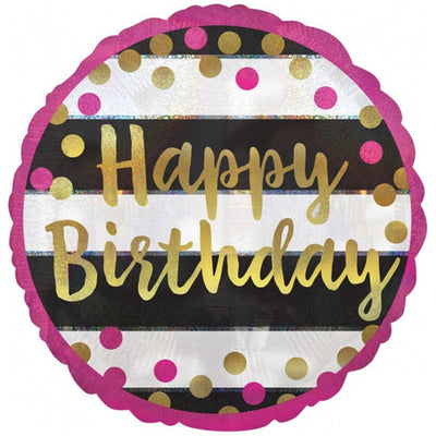 Foil Balloon Rose Gold Happy B-day Holo 43cm AMS 37159 01