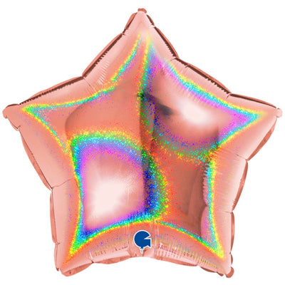 Rose Gold Holographic Star Foil Balloon 46 cm Grabo