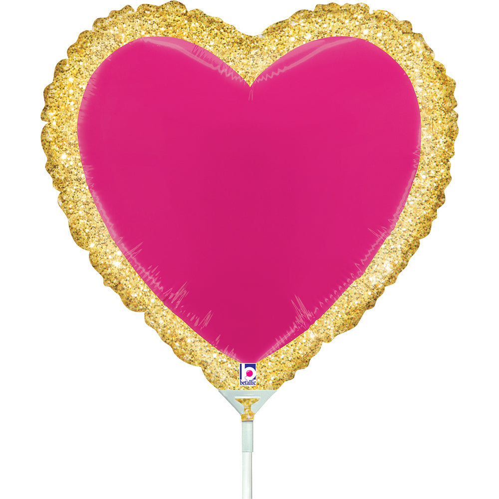 Fuchsia Heart Mini Figurine Foil Balloon Gold Frame 26cm 19438