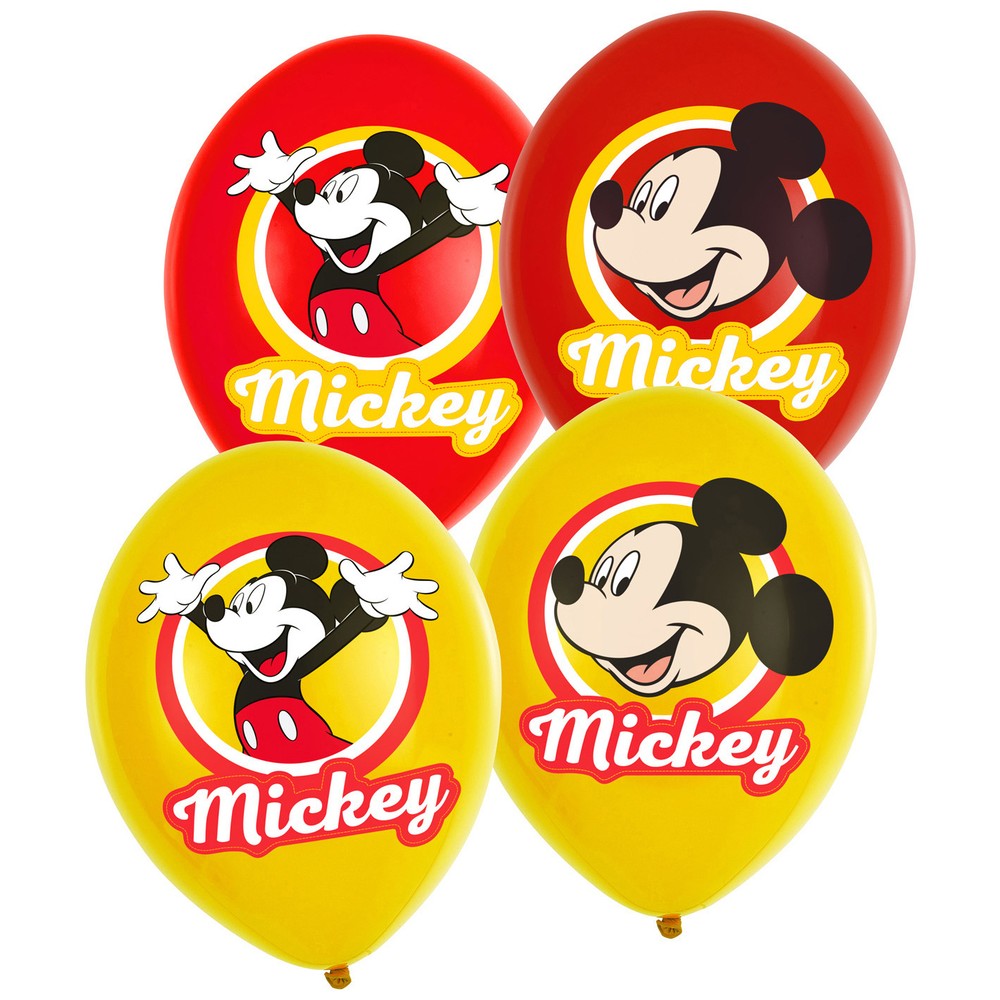 Set of 6 Latex Balloons, Mickey Print, 4-Color Graphics, 28cm, AMS 9903666