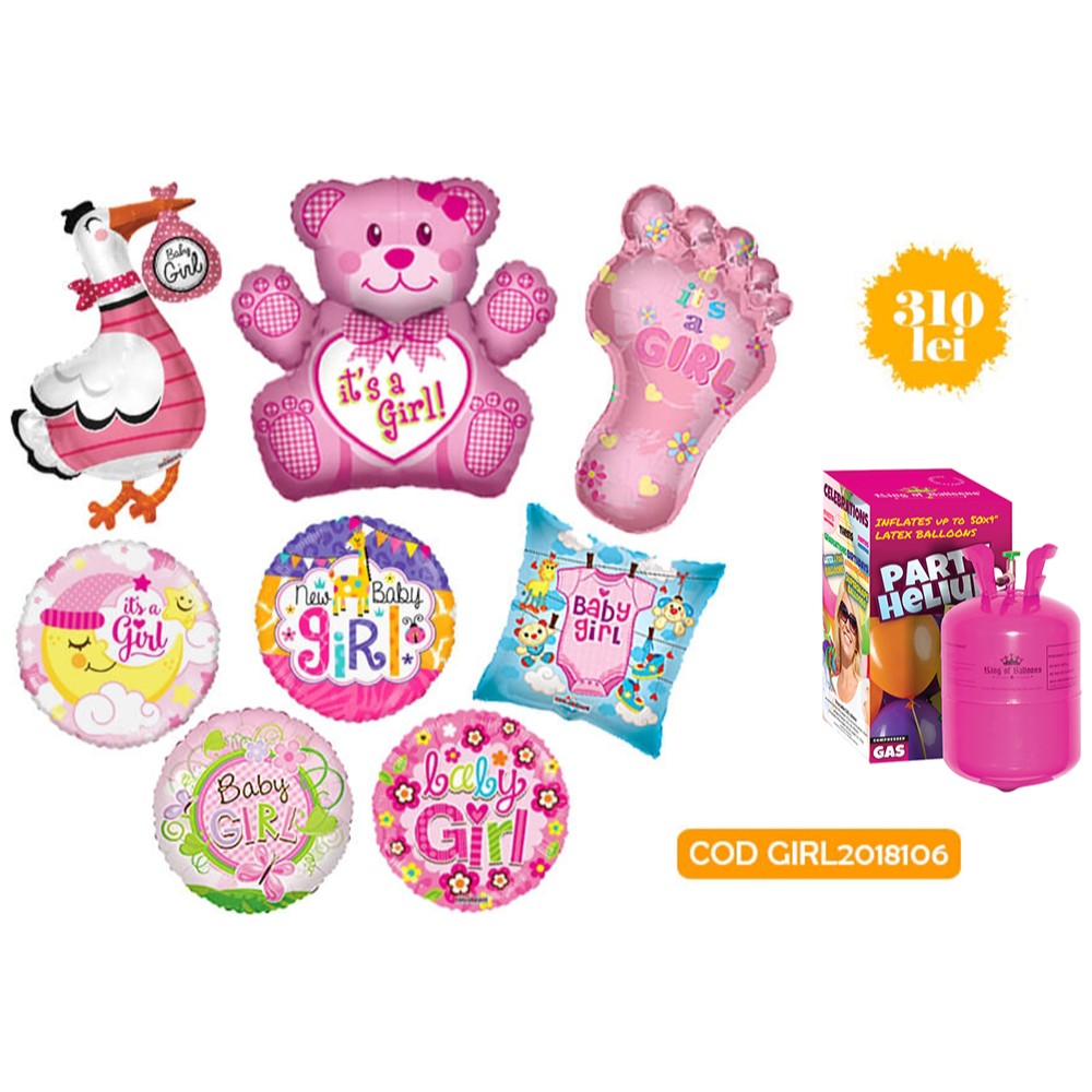 Newborn GIRL Balloon Package (with large cylinder) - 2018106