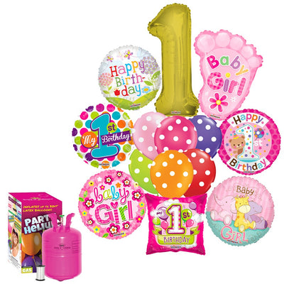 Girl's First Birthday Balloon Pack (with small helium tank) - 2018144